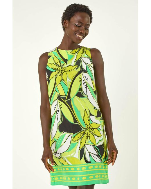 Roman Green Tropical Leaf Border Shift Dress