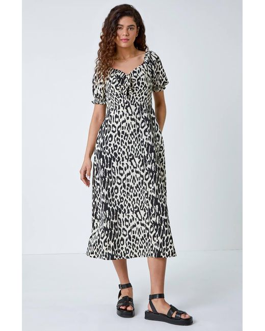 Roman Leopard Print Ruched Pocket Midi Dress In Black Lyst UK roman-leopard-print-ruched-pocket-midi-dress-in-black-lyst-uk