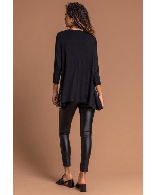 Roman Metallic Glitter Print Hanky Hem Tunic Top