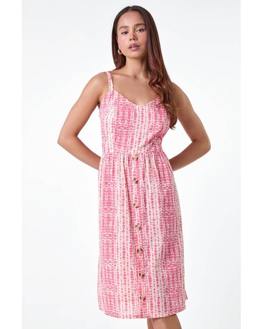 Roman Pink Originals Petite Tie Dye Button Front Dress