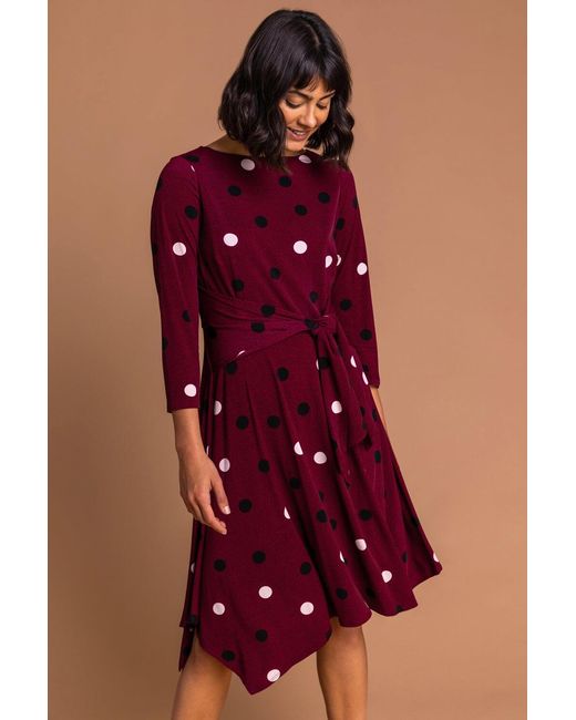 Roman Red Spot Print Hanky Hem Dress