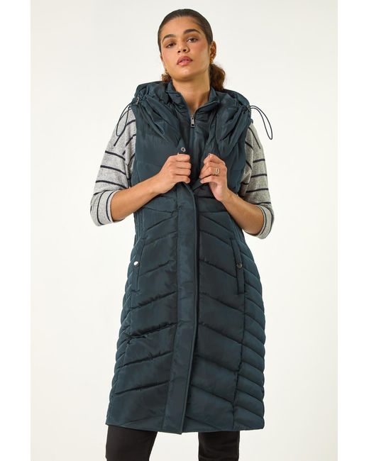 Roman Blue Chevron Quilted Hooded Gilet