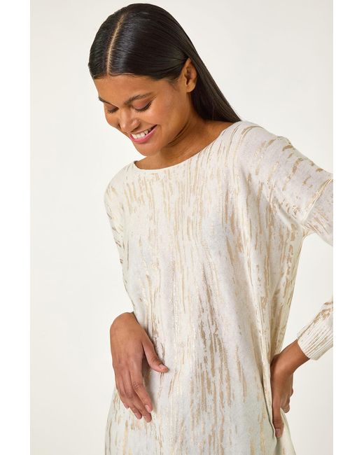 Roman White Foil Shimmer Tunic Knit Jumper