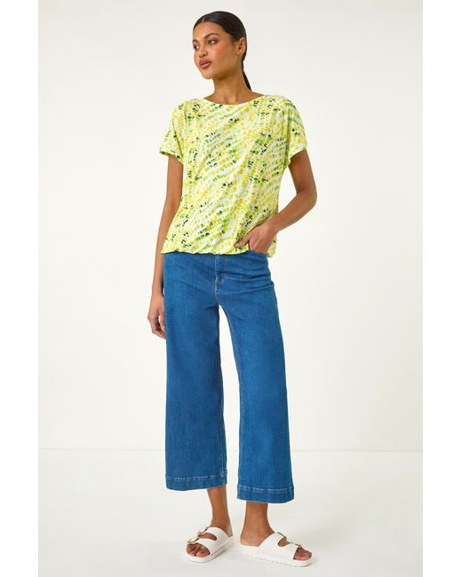 Roman Yellow Abstract Print Bubble Hem Top