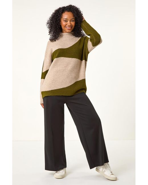 Roman Petite Green Colour Block Knit Jumper