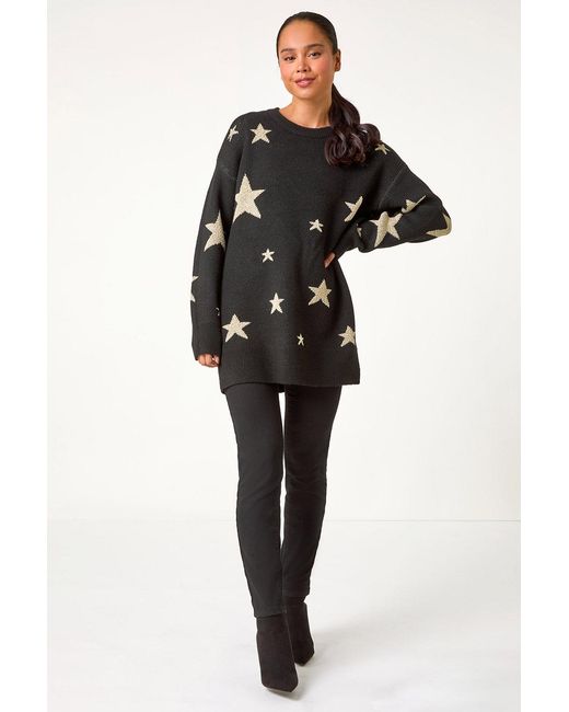 Roman Petite Black Metallic Star Print Jumper