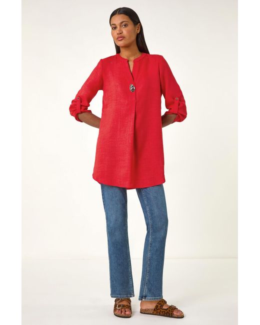Roman Red Button Detail Longline Blouse