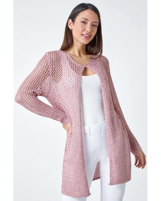 Roman Pink Sequin Knit Longline Cardigan
