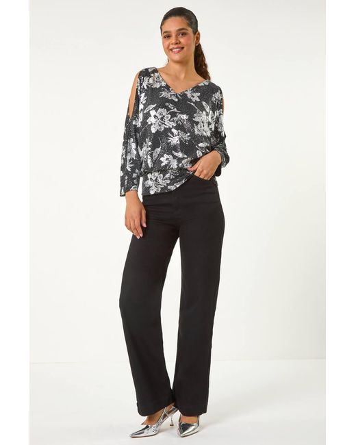 Roman Metallic Sparkle Foil Blouson Stretch Top