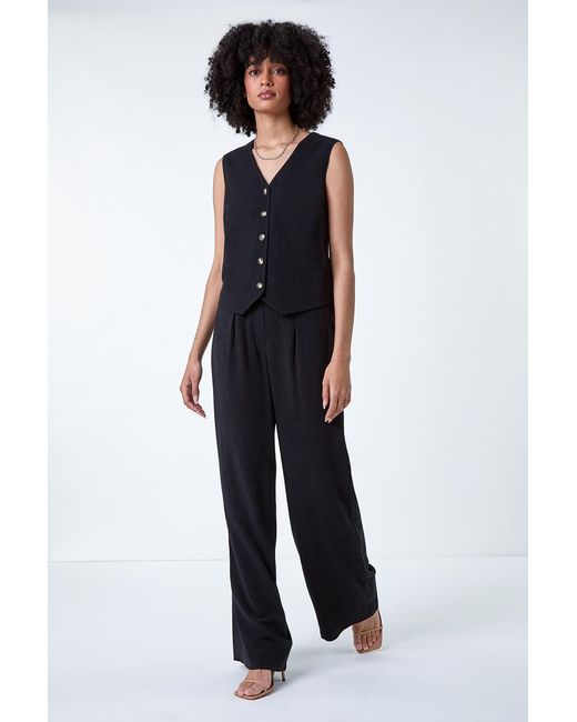 Roman Black Linen Mix Wide Leg Trousers