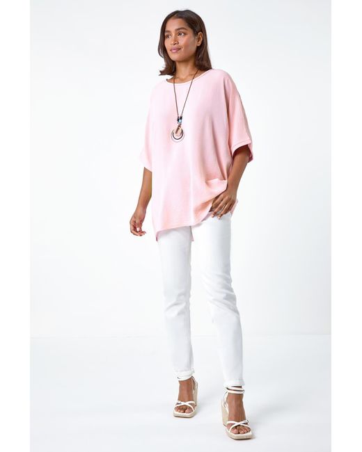 Roman Pink Plain Tunic Top With Necklace