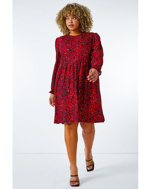 Roman Curve Textured Leopard Print Tunic Dress