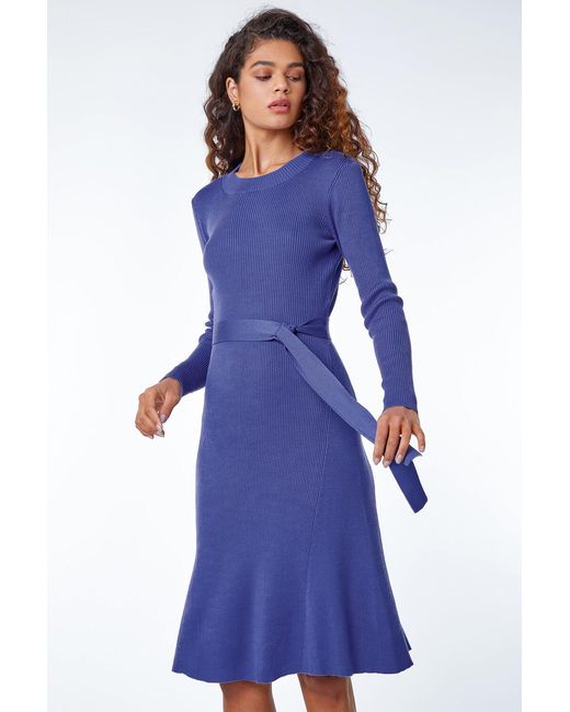 Roman Purple Belted Knitted Midi Dress