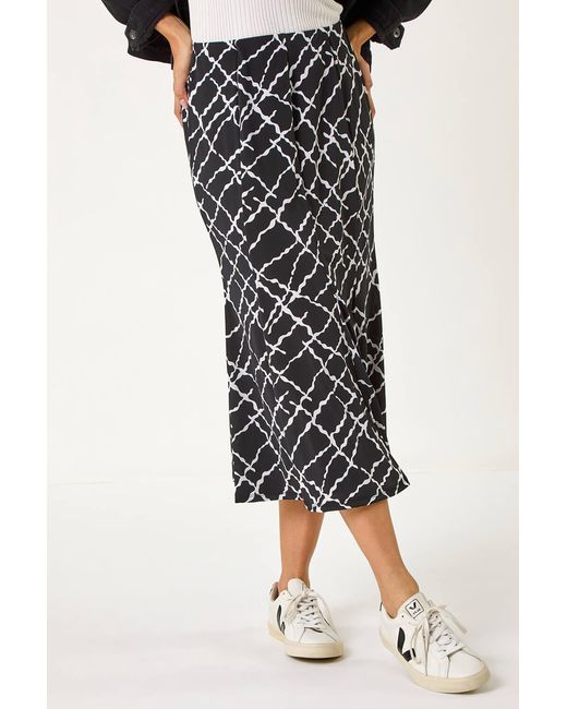 Roman Black Abstract Checked Print Skirt