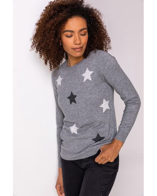 Roman Gray Star Print Crew Neck Jumper