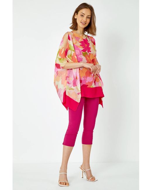 Roman Red Floral Print Cold Shoulder Chiffon Top