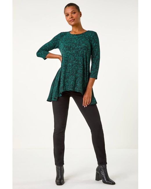 Roman Green Floral Paisley Print Tunic
