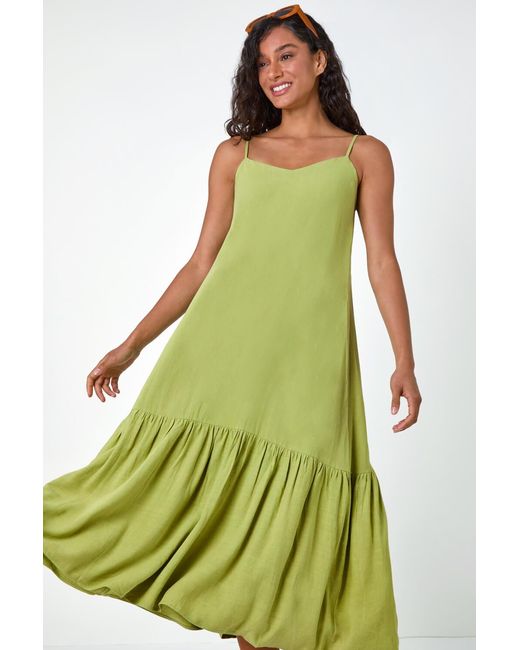 D.u.s.k Green Strappy Tiered Maxi Dress