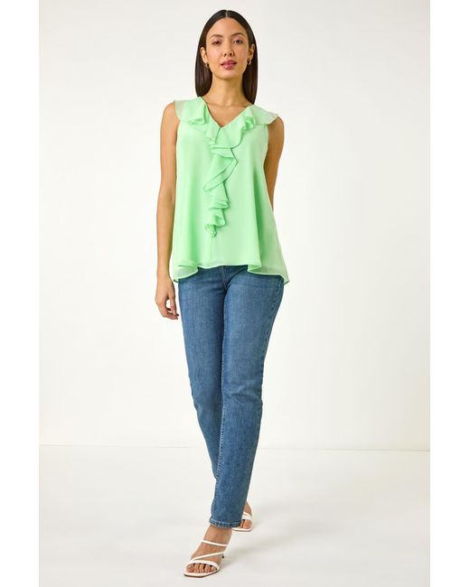 Roman Green Chiffon Ruffle Vest Top