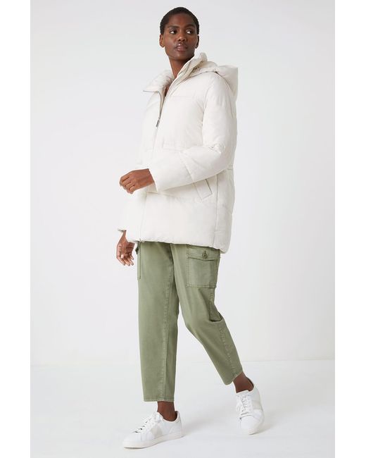 Roman White Padded Hooded Mid Length Coat