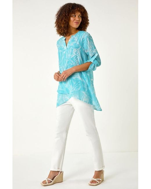 Roman Blue Linear Print Wrap Tunic