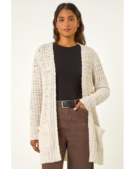 Roman Natural Popcorn Textured Longline Cardigan