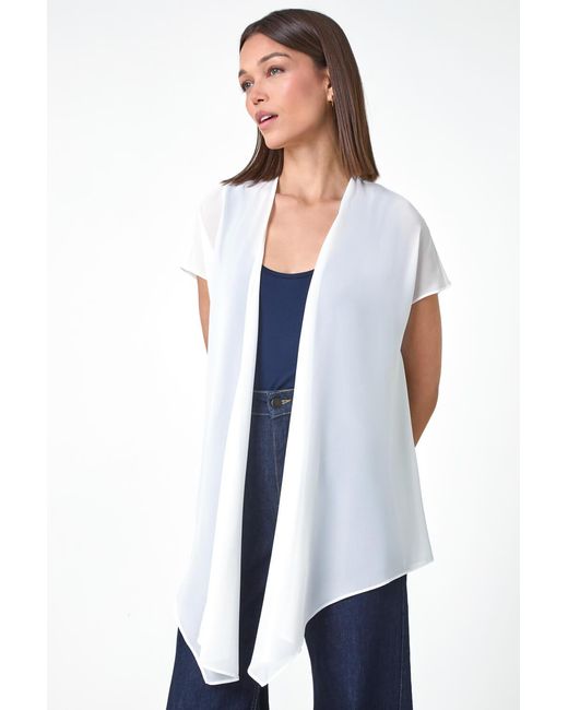 Roman Blue Asymmetric Longline Woven Cardigan