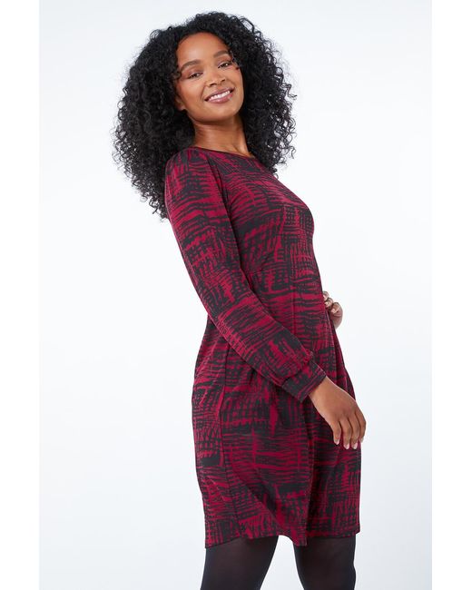 Roman Petite Purple Abstract Print Fit & Flare Dress