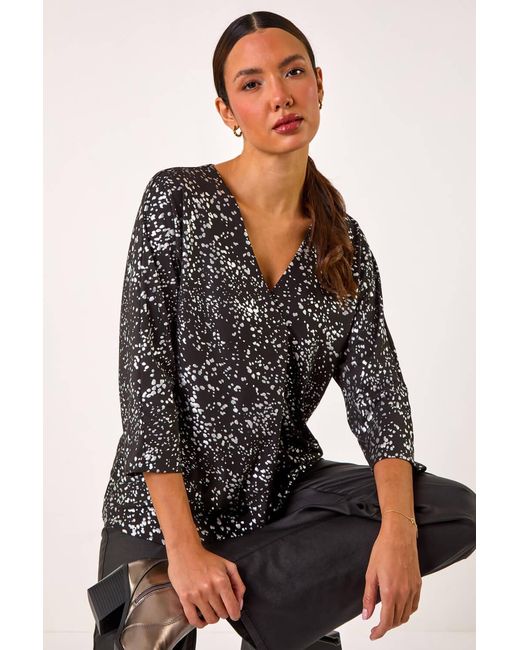 Roman Black Metallic Soft Touch V-Neck Top