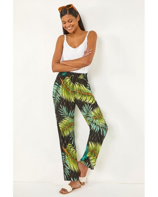 Roman Green Shimmer Palm Print Harem Trouser
