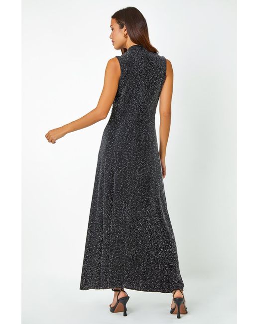 Roman Blue Shimmer Twist Detail Stretch Maxi Dress