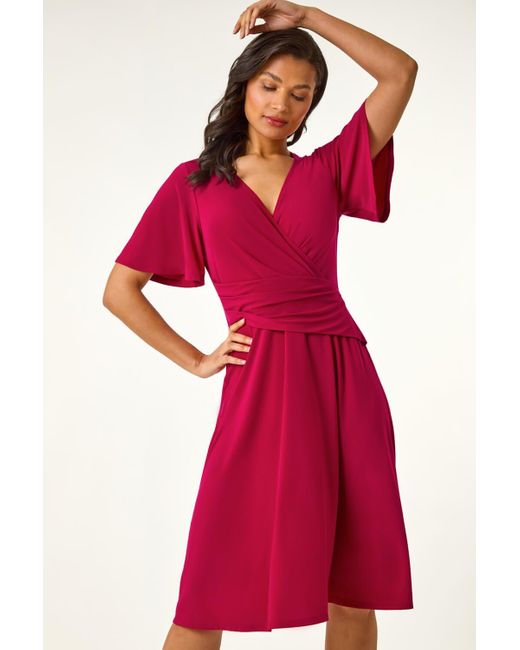 Roman Red Wrap Over Stretch Dress