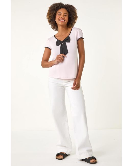 Roman White Bow Front Stretch Top
