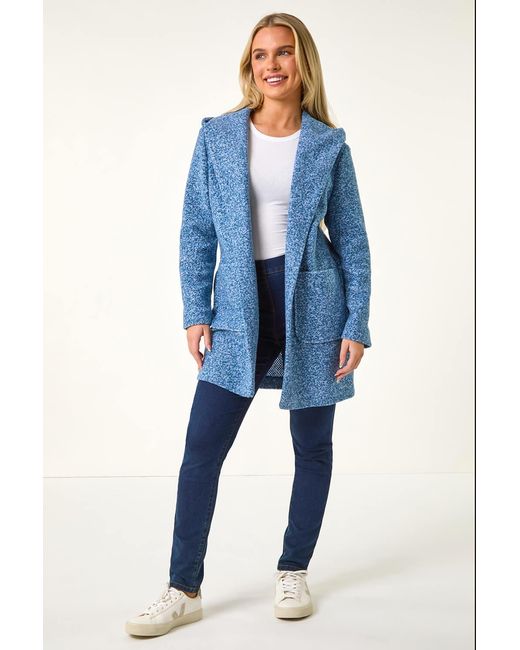 Roman Petite Blue Hooded Edge To Edge Coatigan
