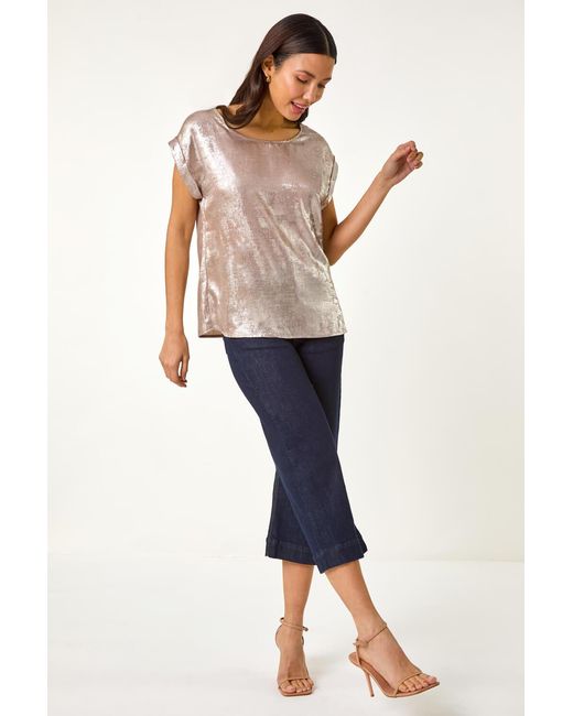 Roman Brown Metallic Print Shell Top