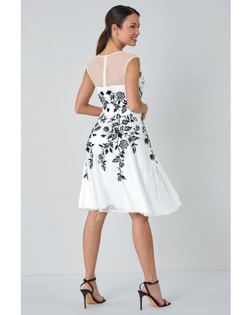 Roman White Floral Embroidered Fit & Flare Dress