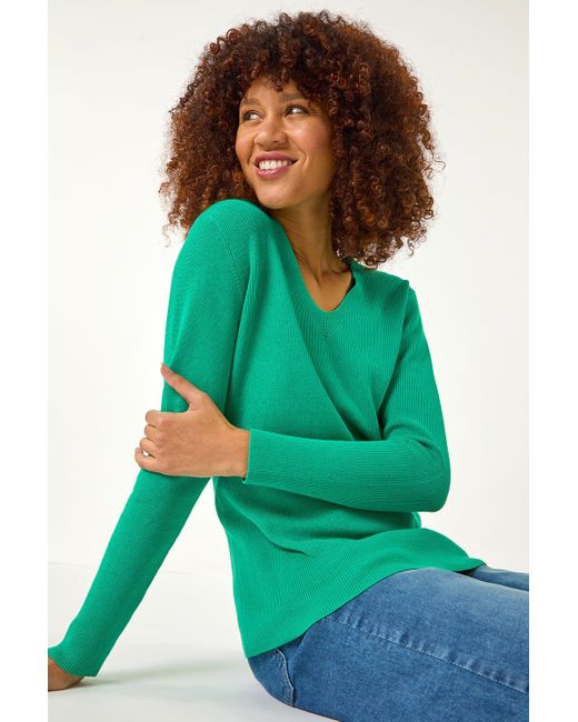 Roman Green Soft Knit V-Neck Jumper
