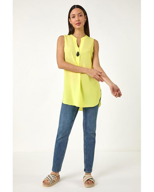 Roman Yellow Longline Buttoned Vest Top