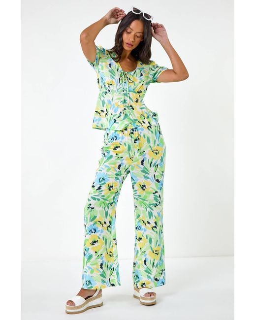 D.u.s.k Green Floral Print Wide Leg Trouser