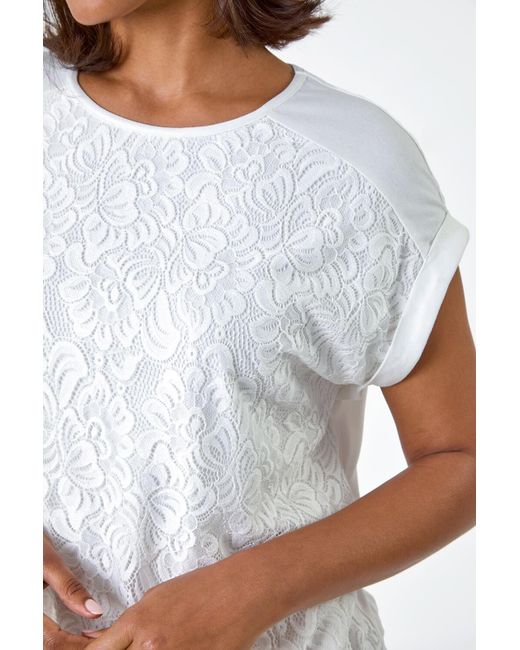 Roman White Lace Panel Stretch Jersey Top