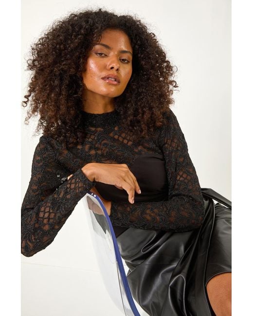 D.u.s.k Black Baroque Lace Stretch Top