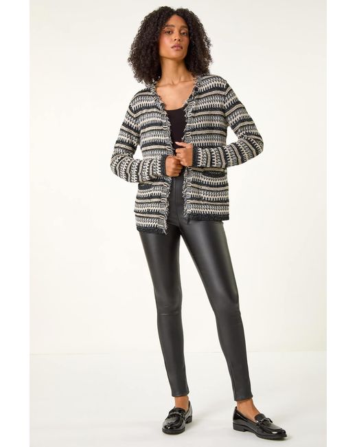 Roman Black Linear Textured Cardigan