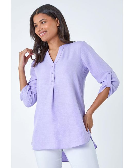 Roman Purple Longline Button V-Neck Tunic Top