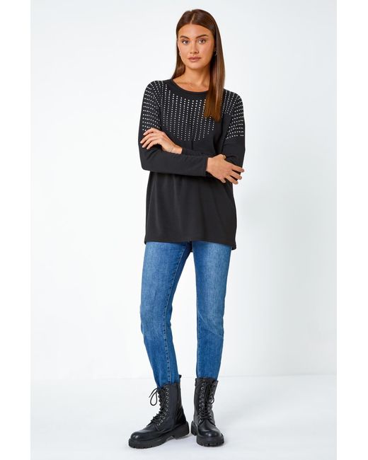 Roman Black Embellished Stretch Top