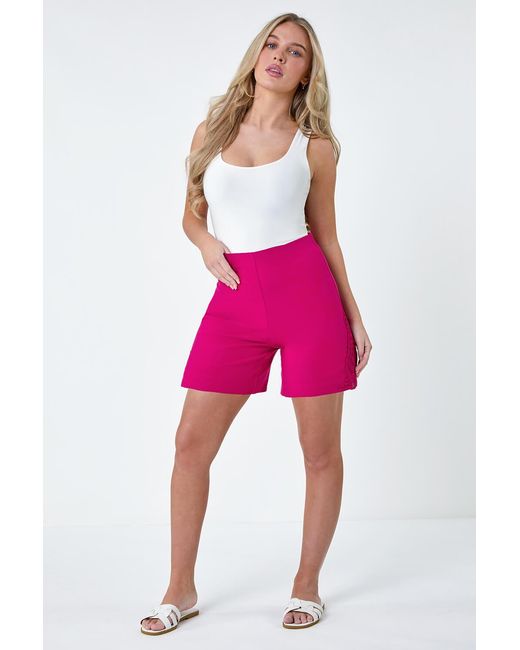 Roman White Lace Trim Stretch Elastic Waist Shorts