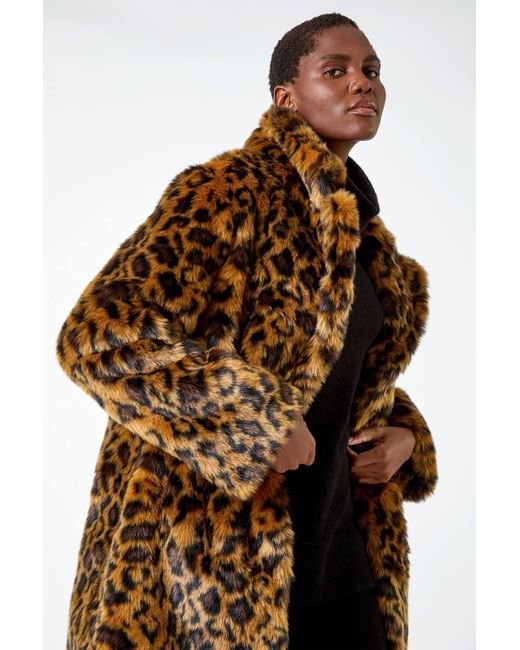Roman Brown Premium Animal Print Faux Fur Coat