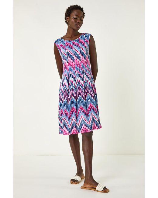 Roman White Abstract Print Panelled Dress