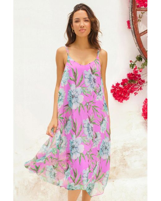 Roman Purple Floral Chiffon Hanky Hem Midi Dress