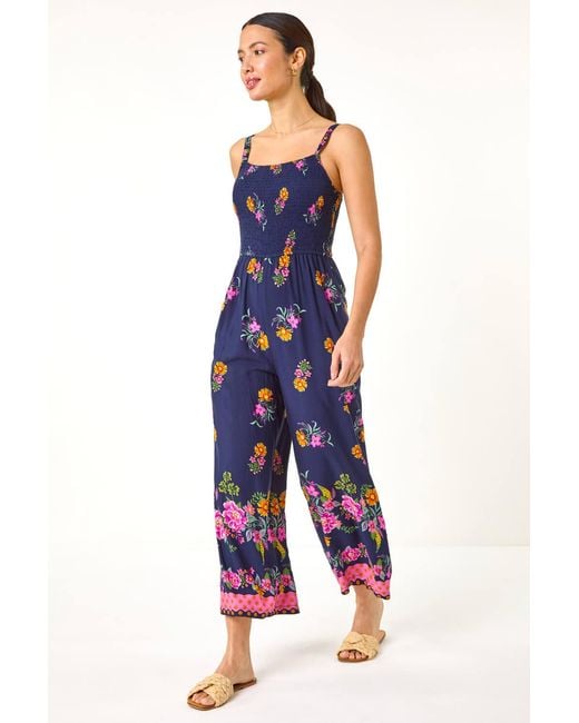 Roman Blue Floral Border Jumpsuit