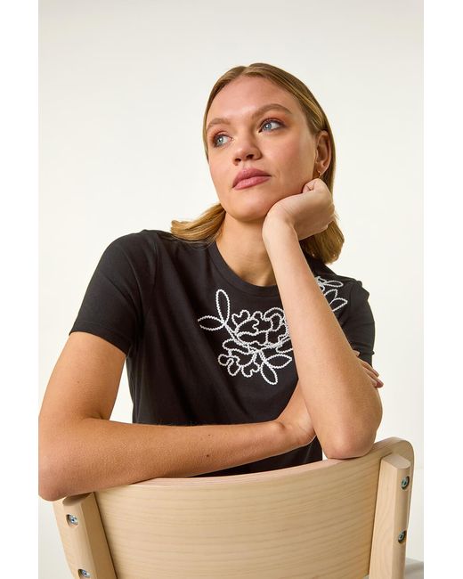 Roman Black Embroidered Stretch T-Shirt